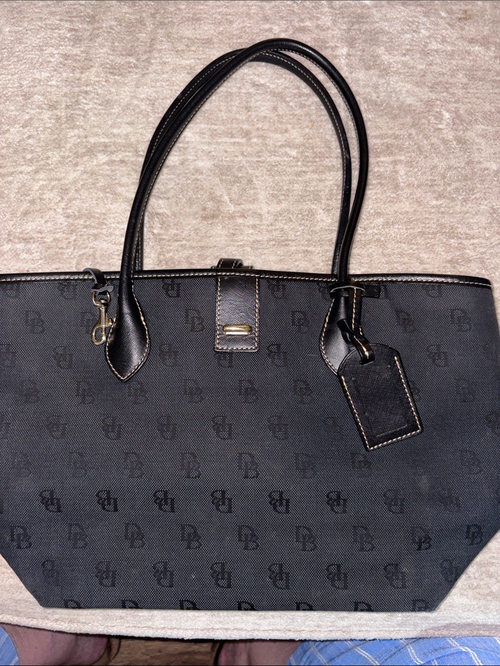 Dooney & Bourke Black Signature Canvas CollectionMonogram Tote with Leather Trim